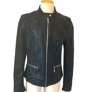 Wilson’s Leather Black Moto Silver Zippers Stretch Sweater Under Arms Sz L